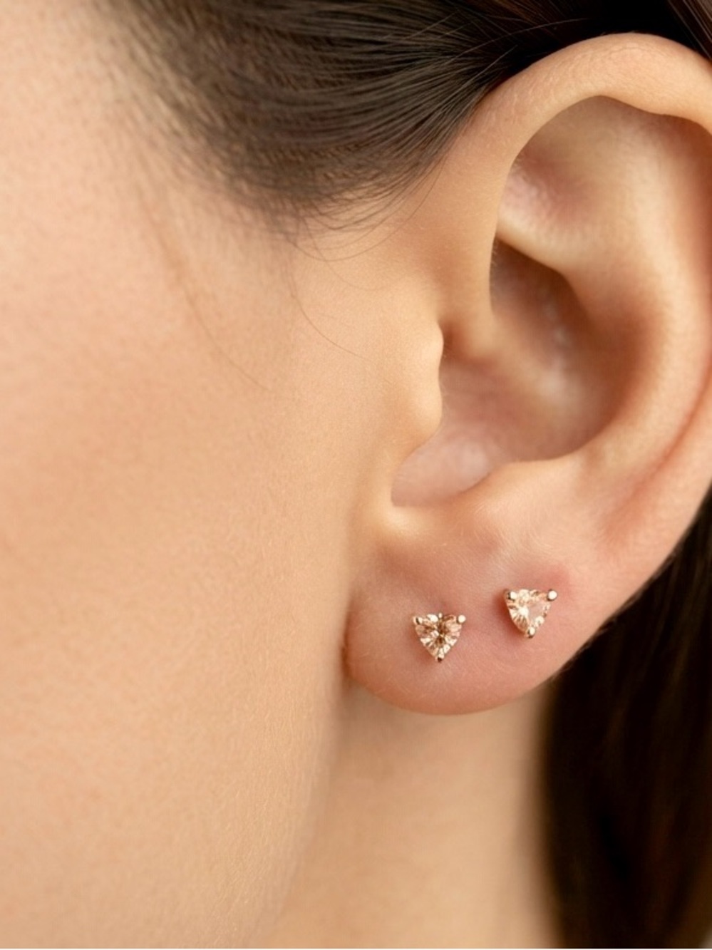 Delicate Rose Gold Triangle Cubic Zirconia Stud Earrings - Women Jewelry